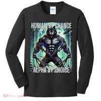 Alpha Male Human By Chance Alpha By Choice Alpha Wolf Kids Long Sleeve Shirt thumb 0