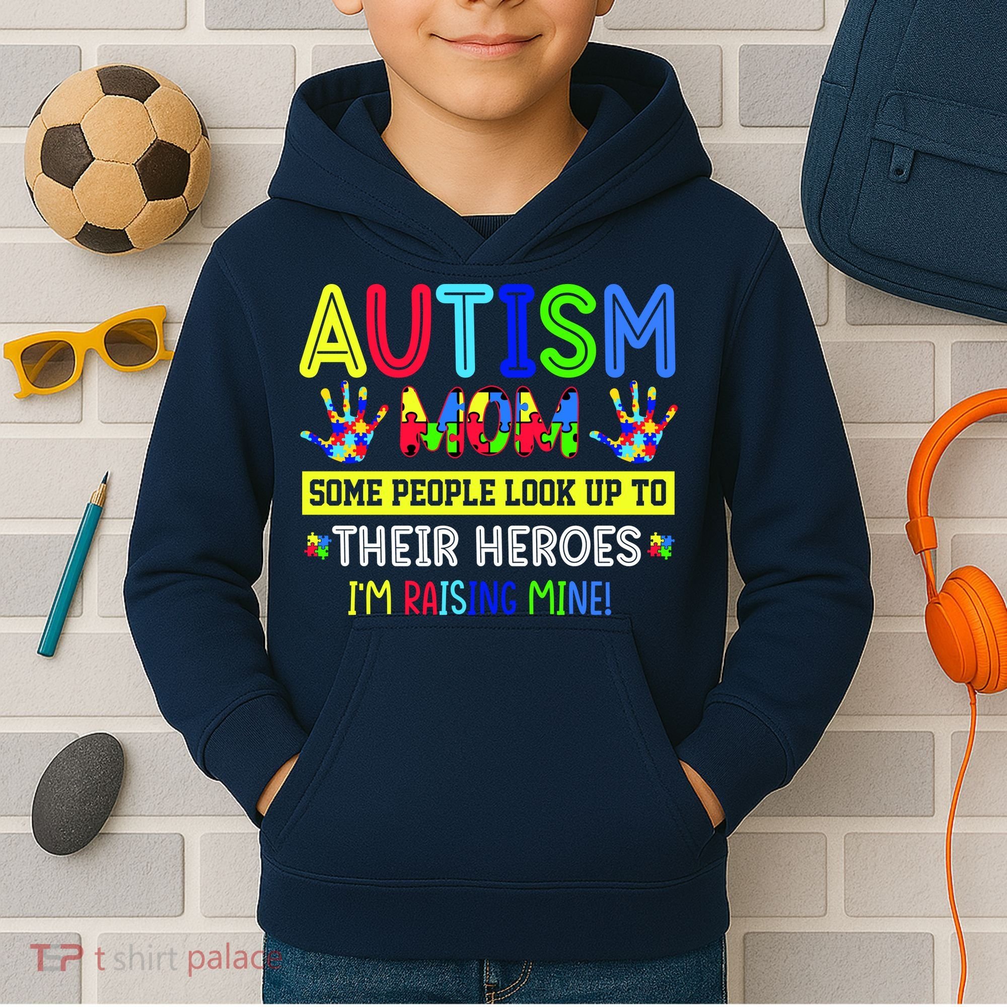 Autism Mom I'm Raising My Hero Awareness Puzzle Kids Hoodie
