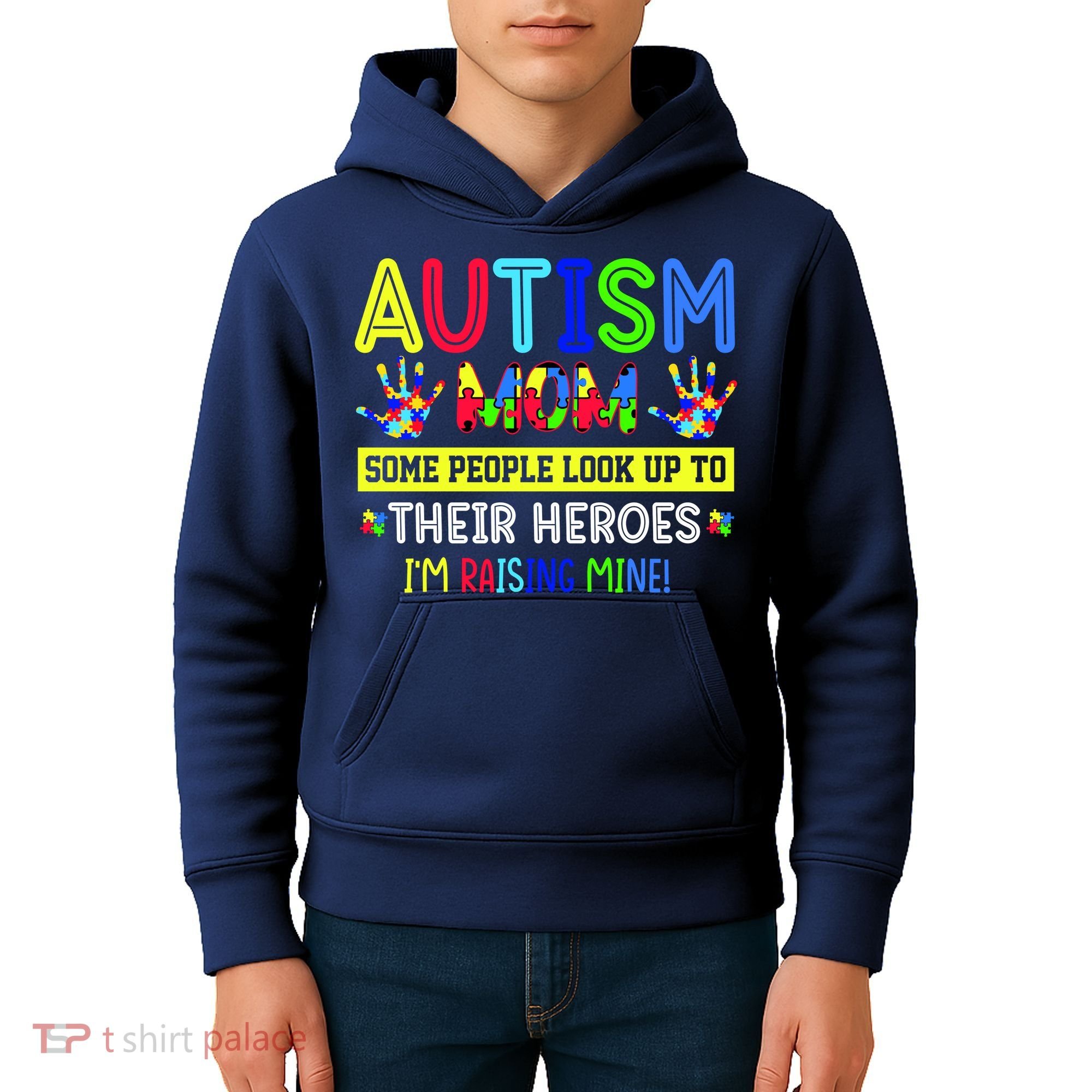 Autism Mom I'm Raising My Hero Awareness Puzzle Kids Hoodie