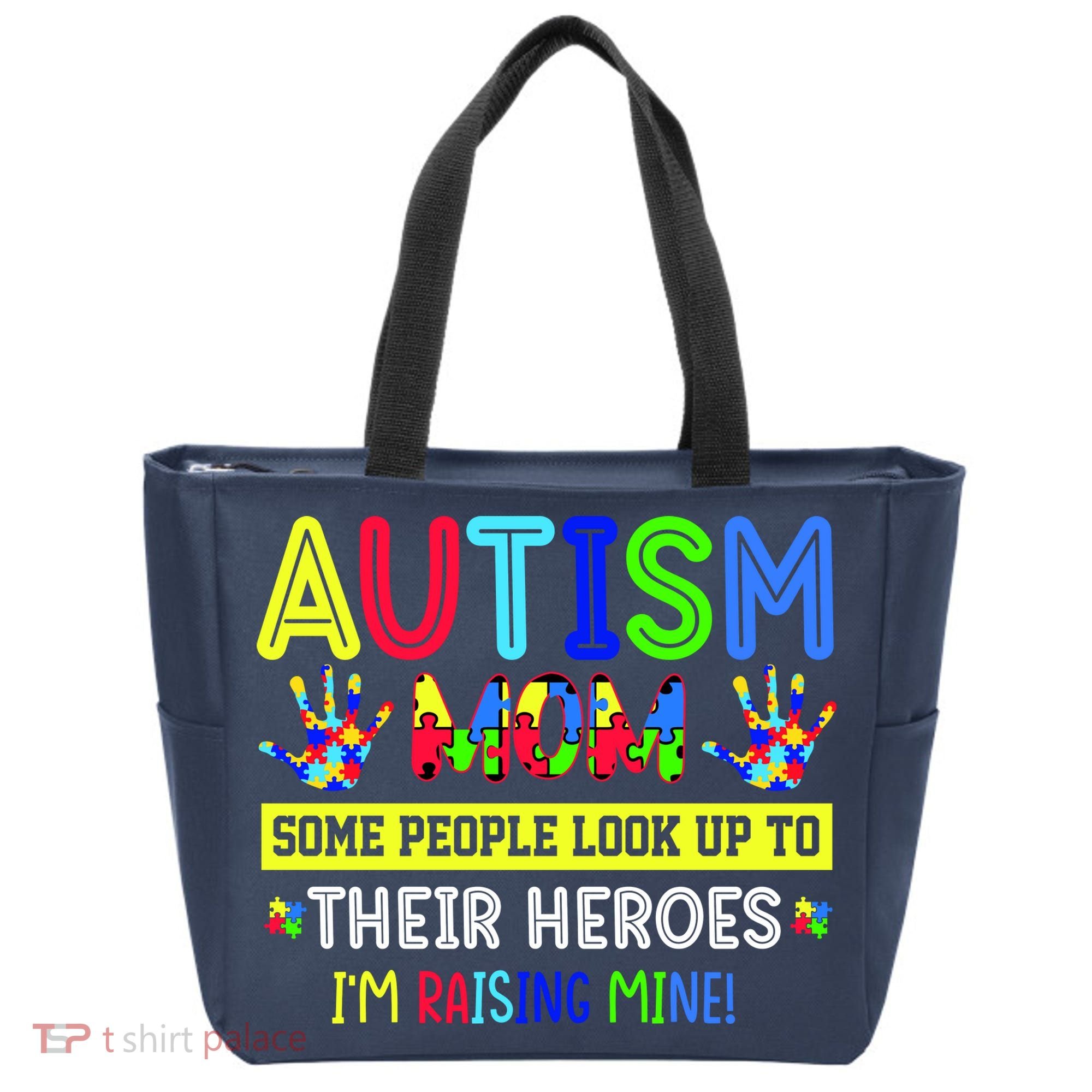 Autism Mom I'm Raising My Hero Awareness Puzzle Tote Bag