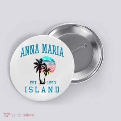 Anna Maria Island Florida Vintage Beach Palm Trees Summer Button