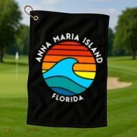 Anna Maria Island Florida Retro Wave Gift Golf Towel thumb 1