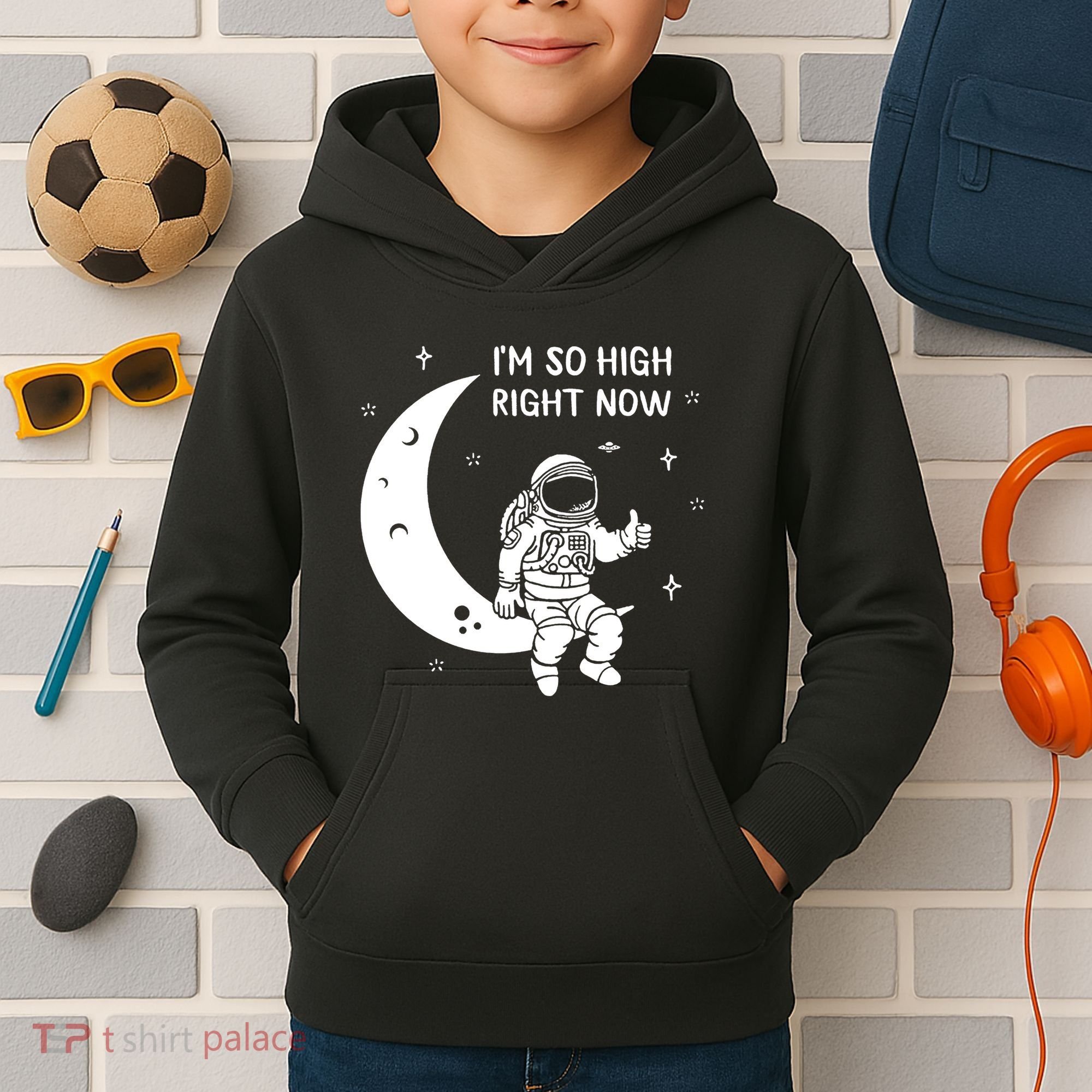 Astronaut Moon Im So High Right Now Kids Hoodie