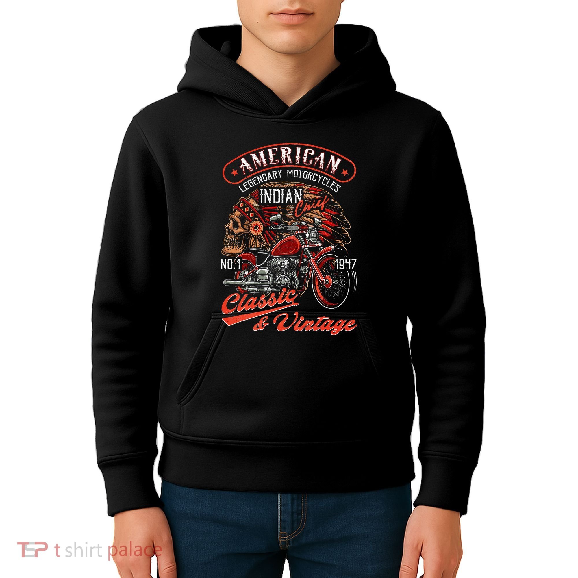 American M.O.T.O.R.C.Y.C.L.E I.N.D.I.A.N For Old Biker Kids Hoodie