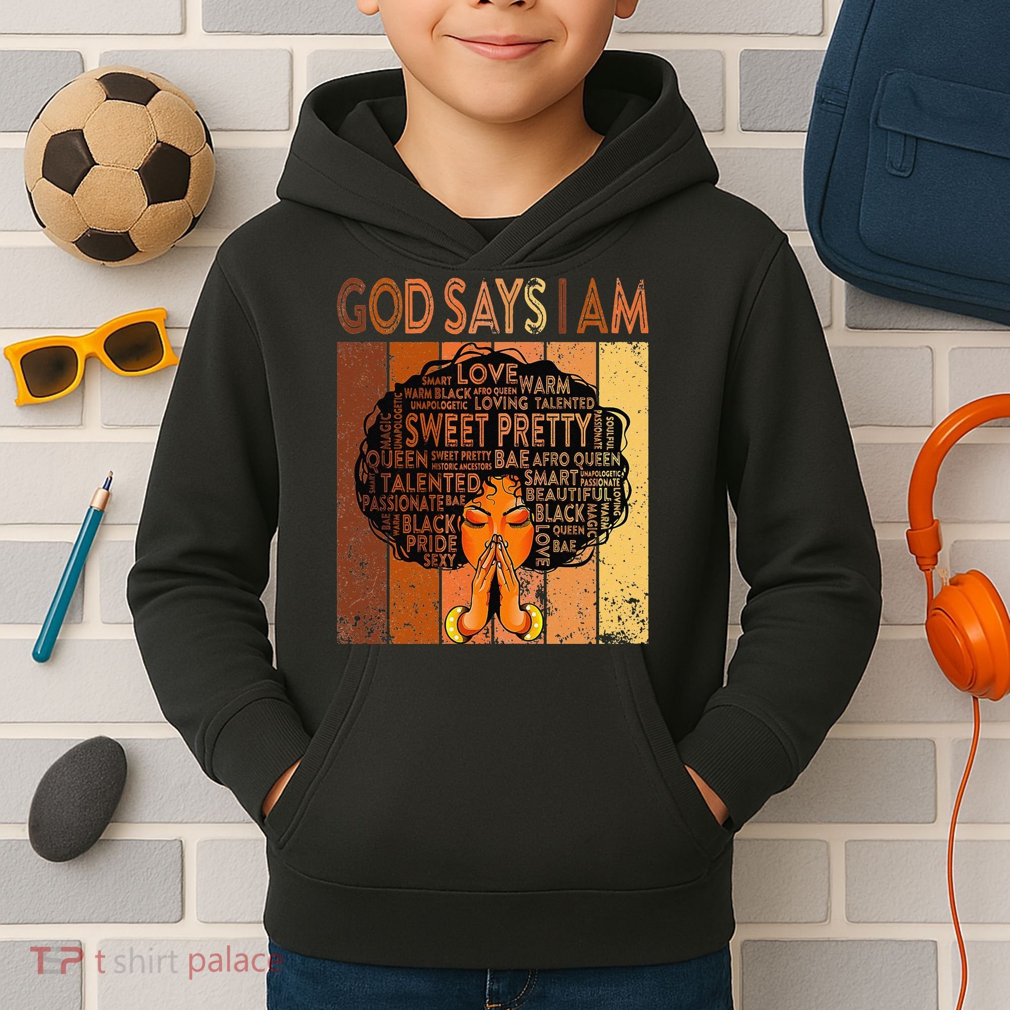 Afro Melanin Juneteenth Black History God Says I Am Kids Hoodie