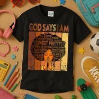 Afro Melanin Juneteenth Black History God Says I Am Kids T-Shirt thumb 3