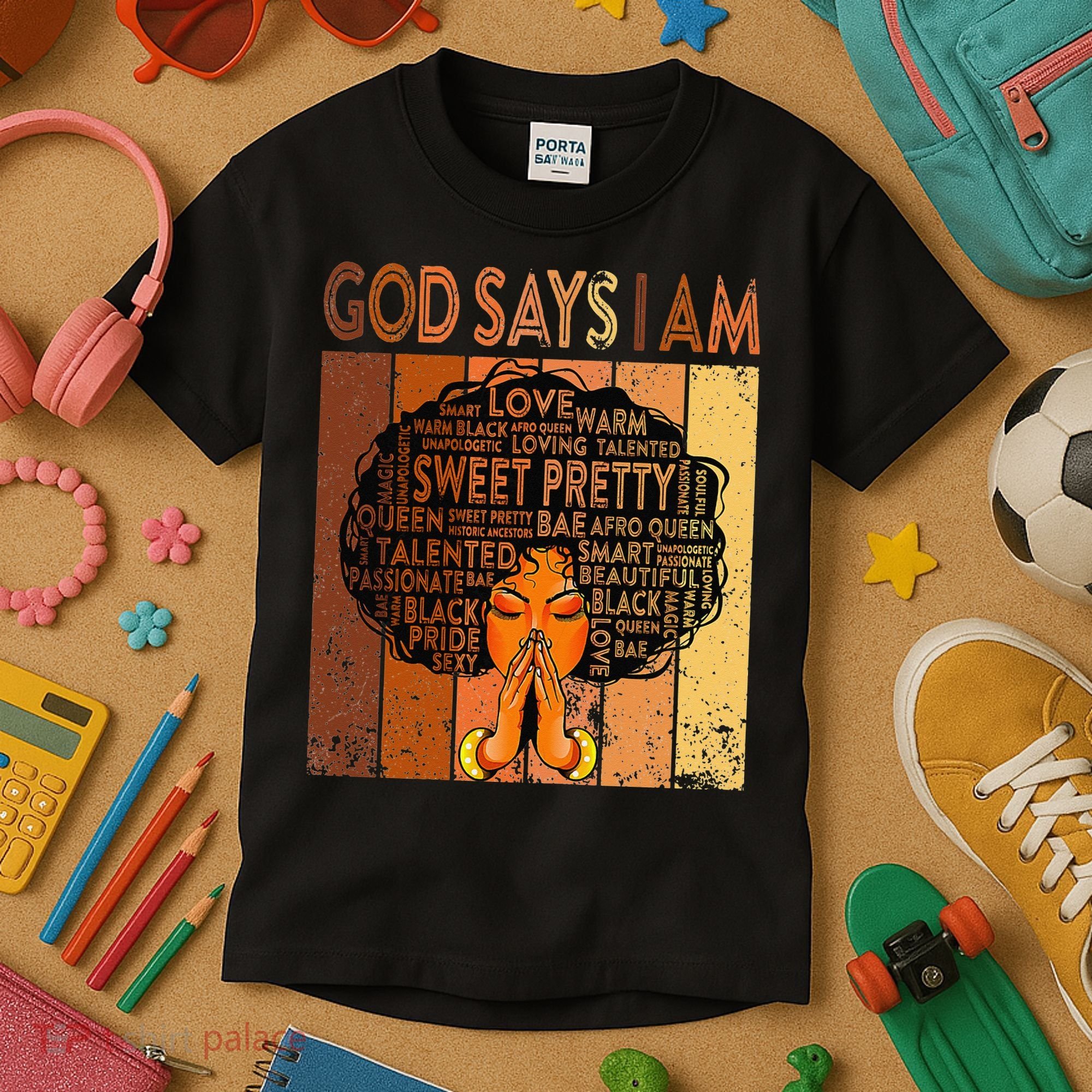 Afro Melanin Juneteenth Black History God Says I Am Kids T-Shirt