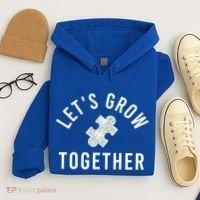 Autism Mom Let's Grow Together Puzzle Piece Autism Awareness Cool Gift Hoodie thumb 4