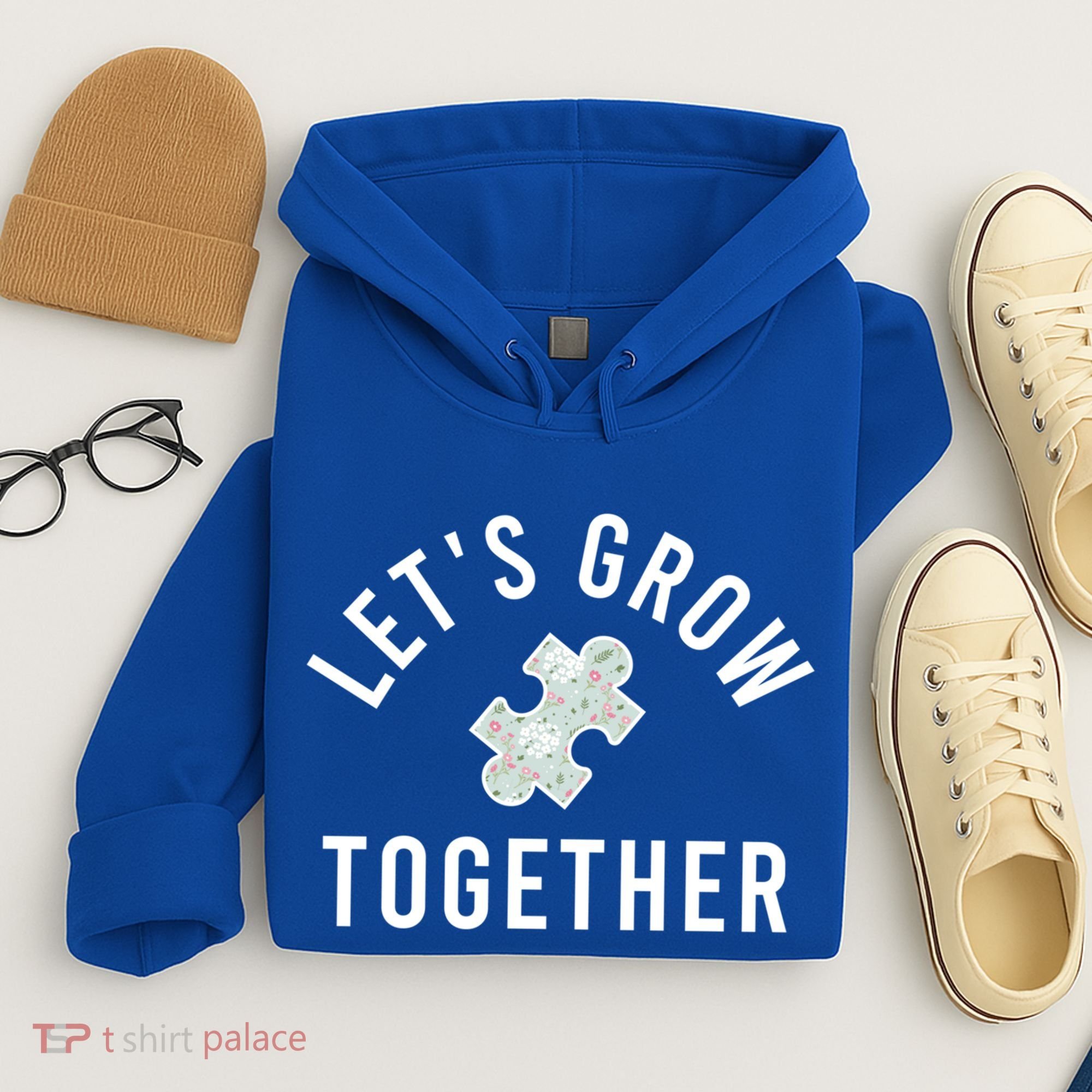 Autism Mom Let's Grow Together Puzzle Piece Autism Awareness Cool Gift Hoodie
