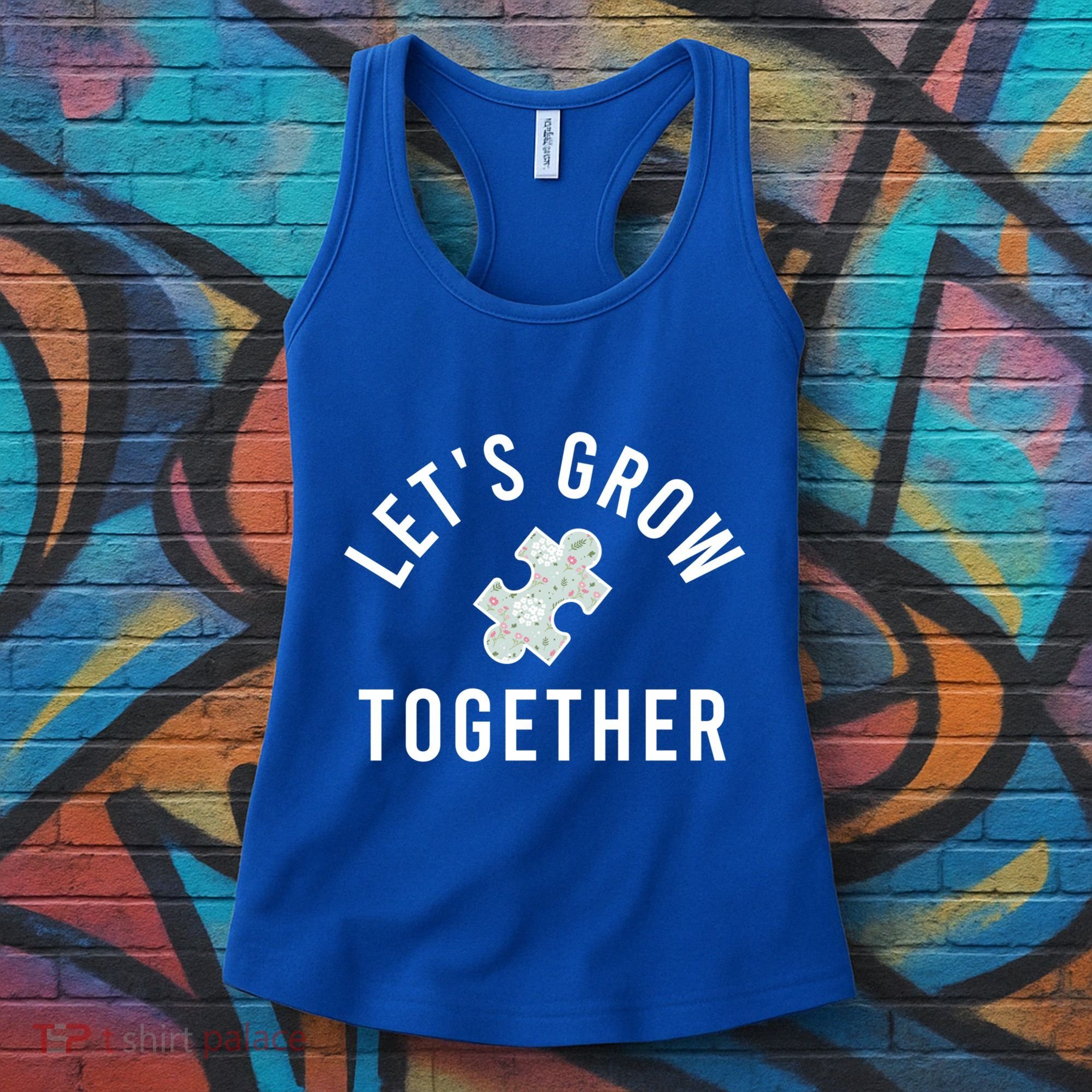 Autism Mom Let's Grow Together Puzzle Piece Autism Awareness Cool Gift Women's Tank Top