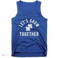 Autism Mom Let's Grow Together Puzzle Piece Autism Awareness Cool Gift Tank Top thumb 0