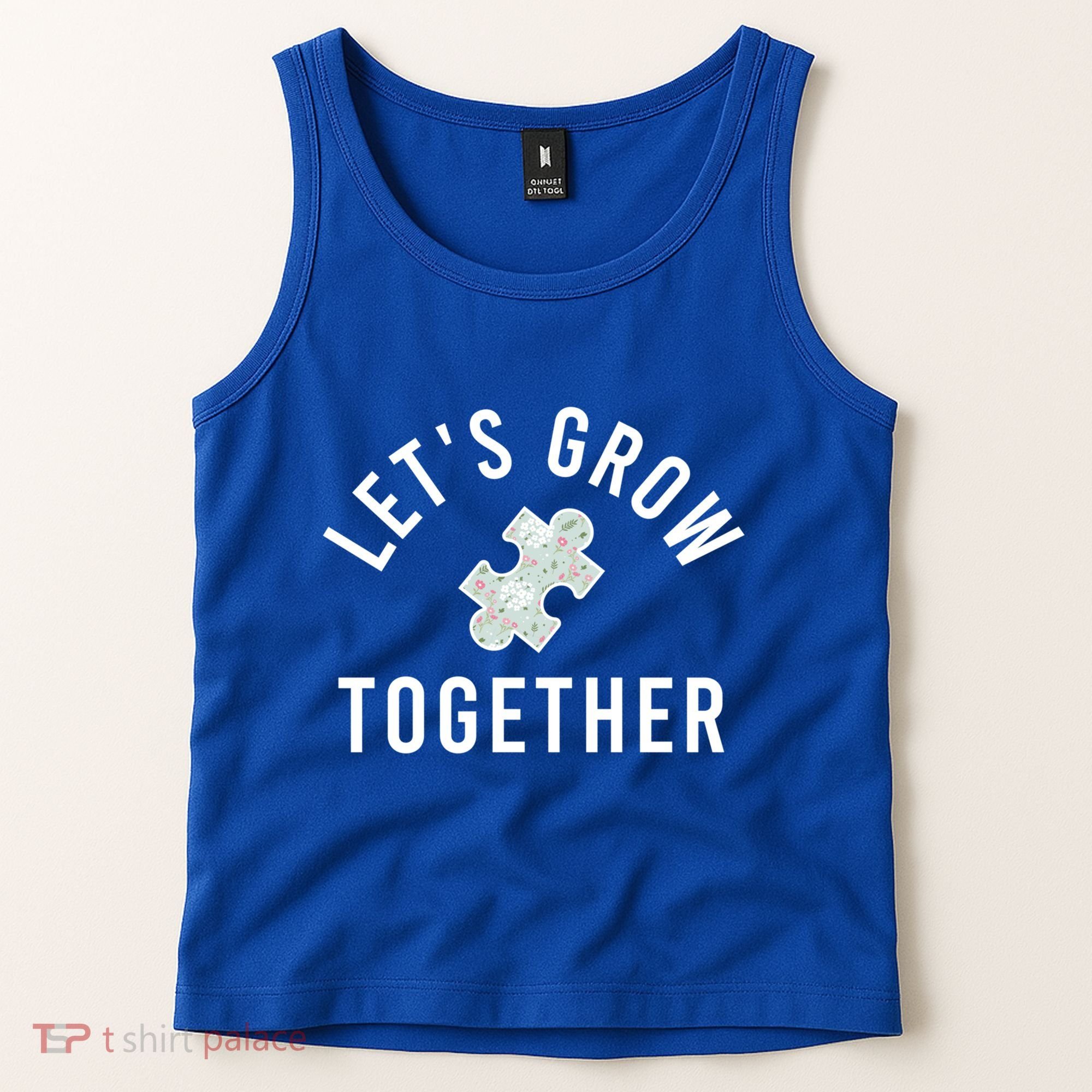 Autism Mom Let's Grow Together Puzzle Piece Autism Awareness Cool Gift Tank Top
