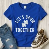 Autism Mom Let's Grow Together Puzzle Piece Autism Awareness Cool Gift Women's T-Shirt thumb 3