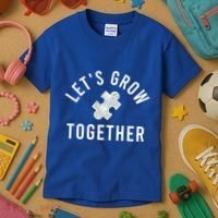 Autism Mom Let's Grow Together Puzzle Piece Autism Awareness Cool Gift Kids T-Shirt thumb 3