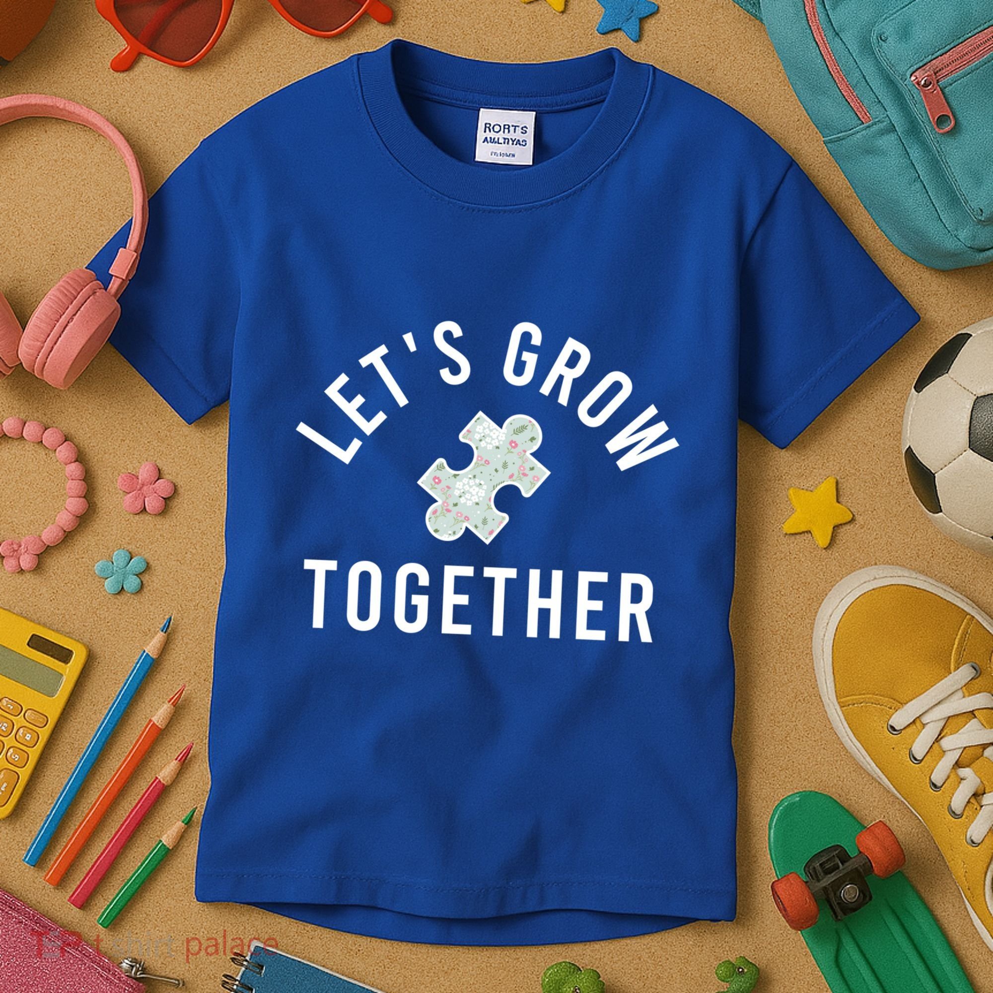Autism Mom Let's Grow Together Puzzle Piece Autism Awareness Cool Gift Kids T-Shirt