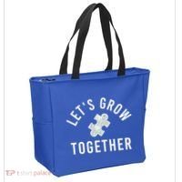 Autism Mom Let's Grow Together Puzzle Piece Autism Awareness Cool Gift Tote Bag thumb 2