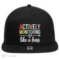 Actively Monitoring Like A Boss State Testing Day Teacher 7 Panel Mesh Trucker Snapback Hat thumb 0