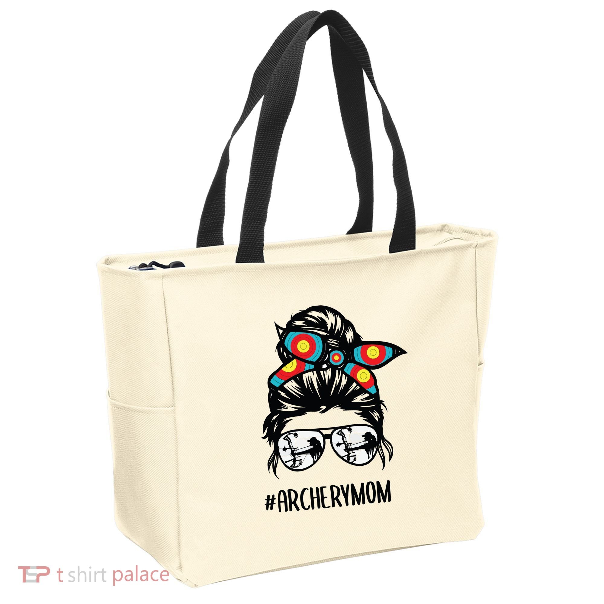 Archery Mom Life Messy Bun Hair Glasses Tote Bag
