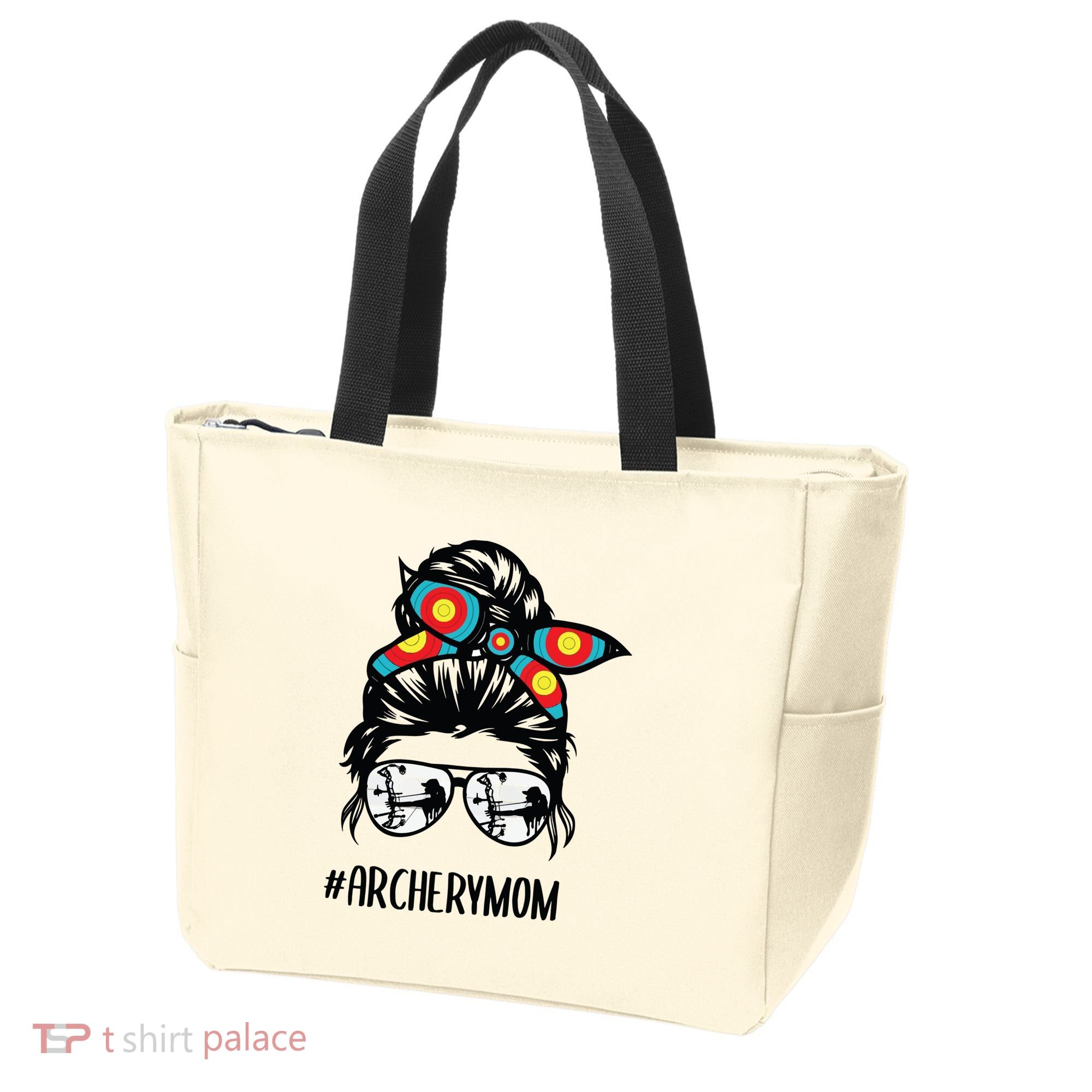 Archery Mom Life Messy Bun Hair Glasses Tote Bag