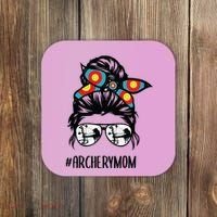 Archery Mom Life Messy Bun Hair Glasses Coaster thumb 0