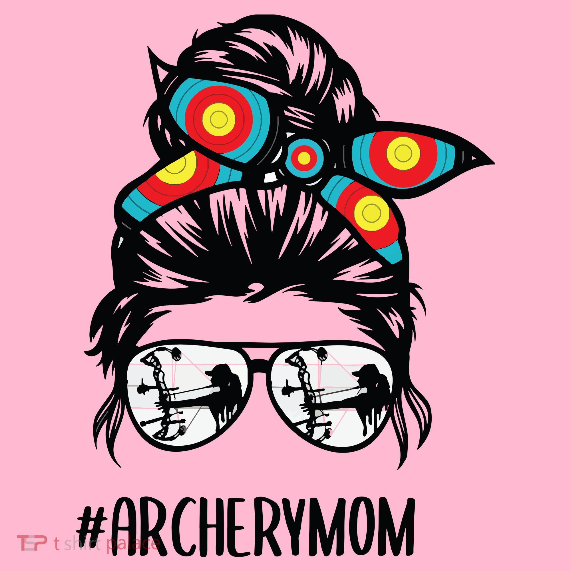 Archery Mom Life Messy Bun Hair Glasses Coaster