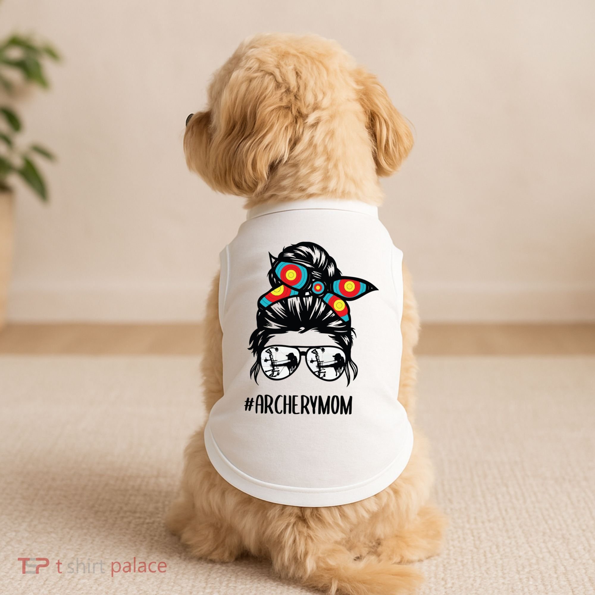 Archery Mom Life Messy Bun Hair Glasses Doggie Tank