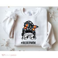 Archery Mom Life Messy Bun Hair Glasses Sweatshirt thumb 2
