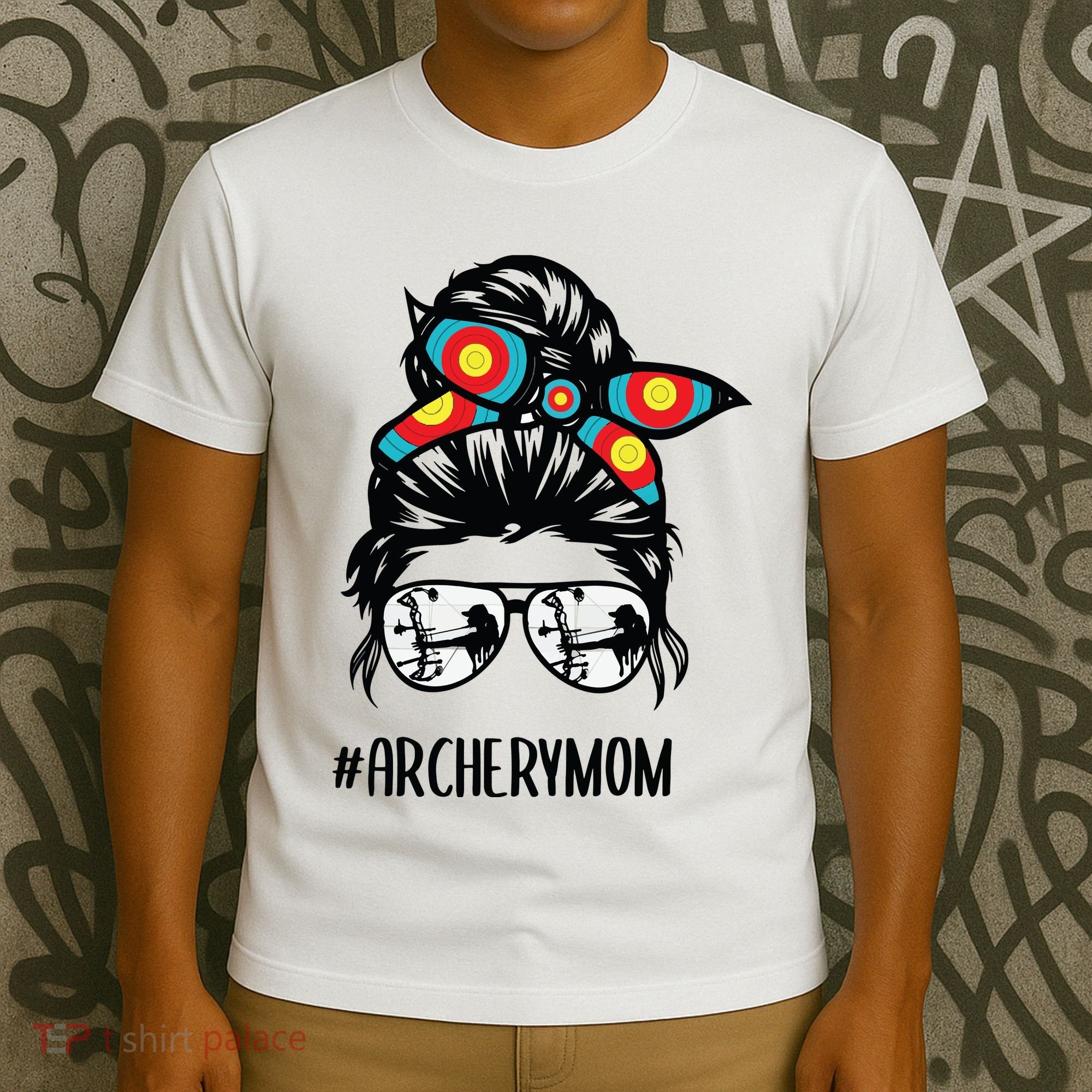 Archery Mom Life Messy Bun Hair Glasses T-Shirt