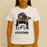 Archery Mom Life Messy Bun Hair Glasses T-Shirt thumb 4