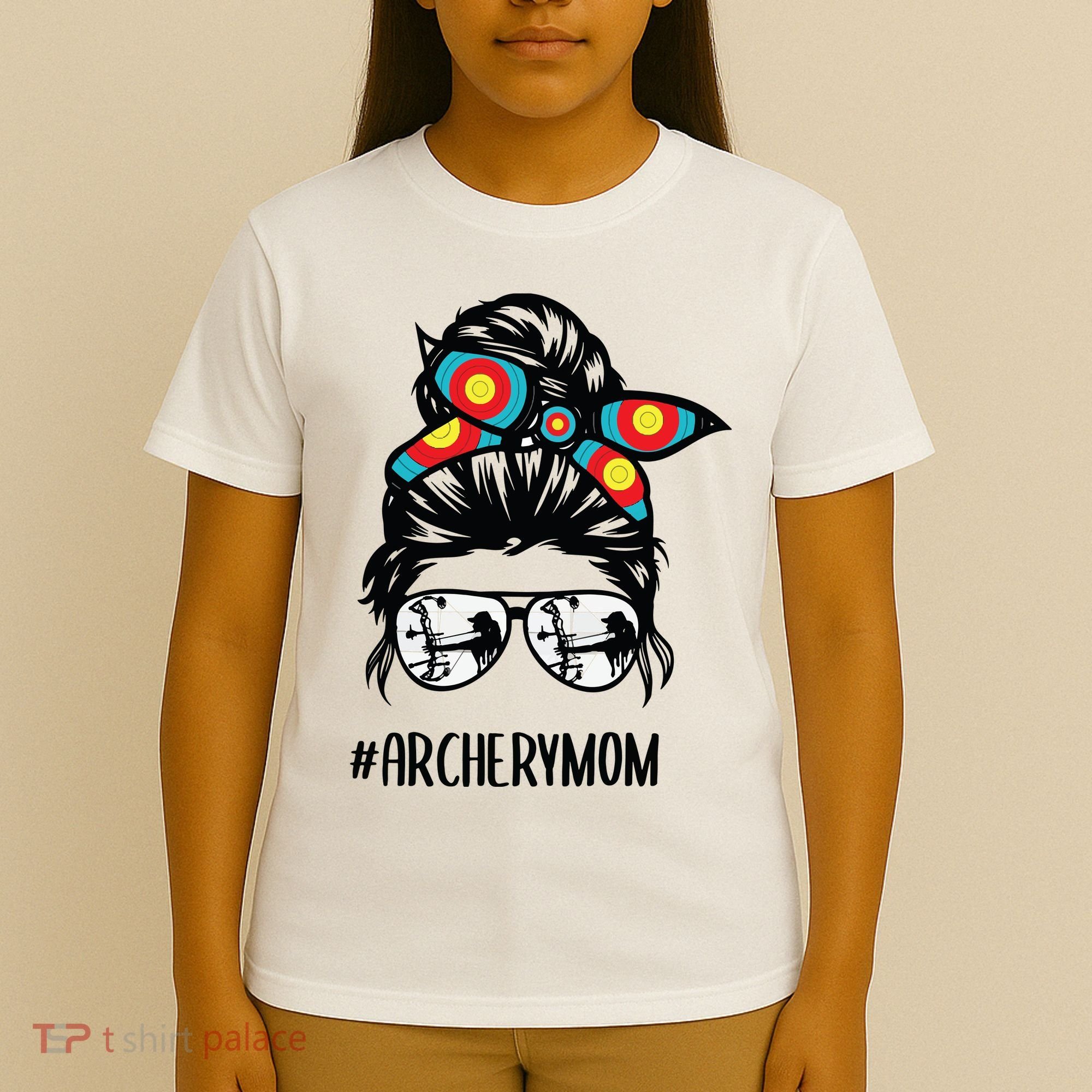 Archery Mom Life Messy Bun Hair Glasses T-Shirt