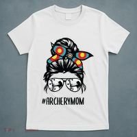 Archery Mom Life Messy Bun Hair Glasses T-Shirt thumb 5