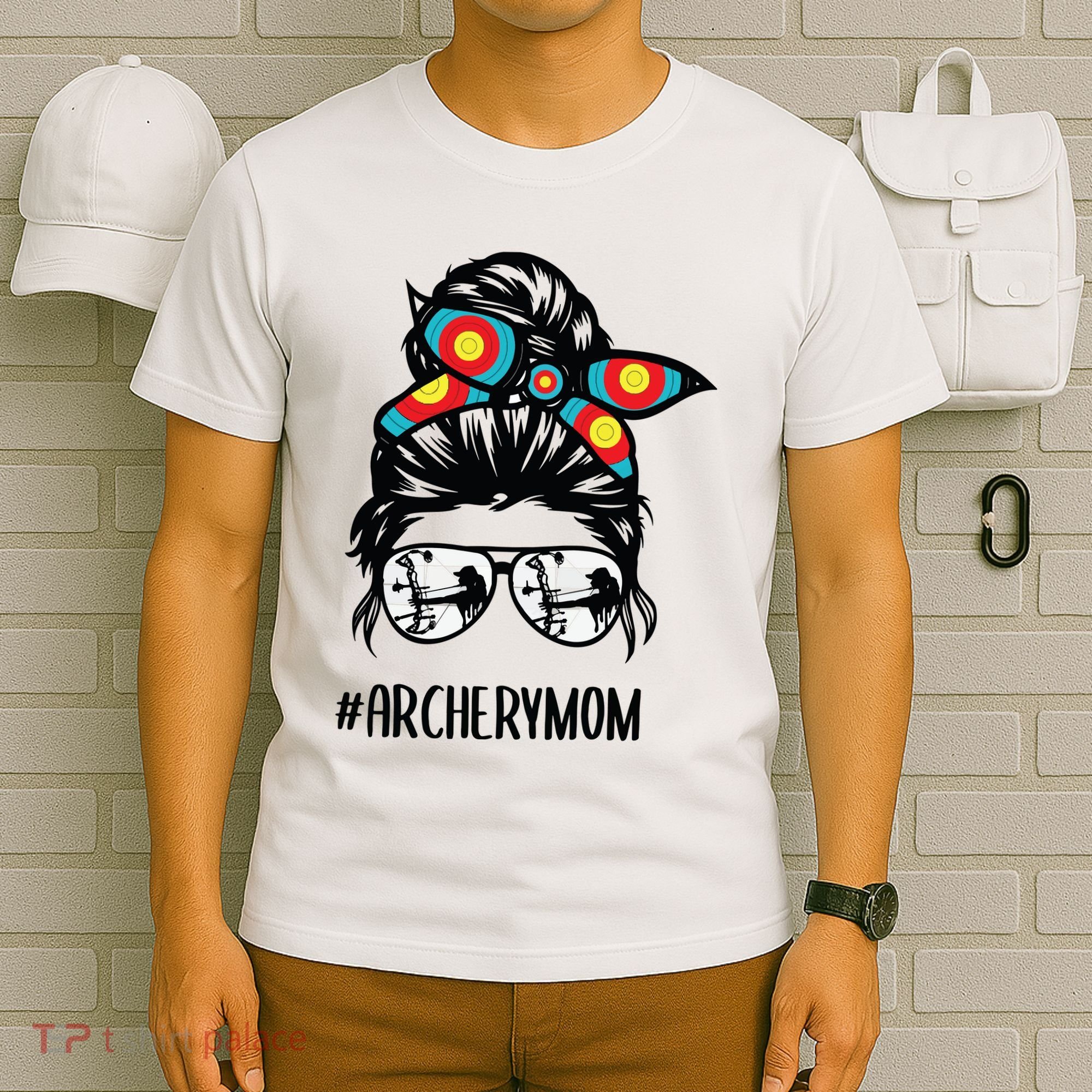 Archery Mom Life Messy Bun Hair Glasses T-Shirt