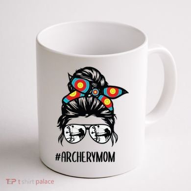 Archery Mom Life Messy Bun Hair Glasses Coffee Mug back