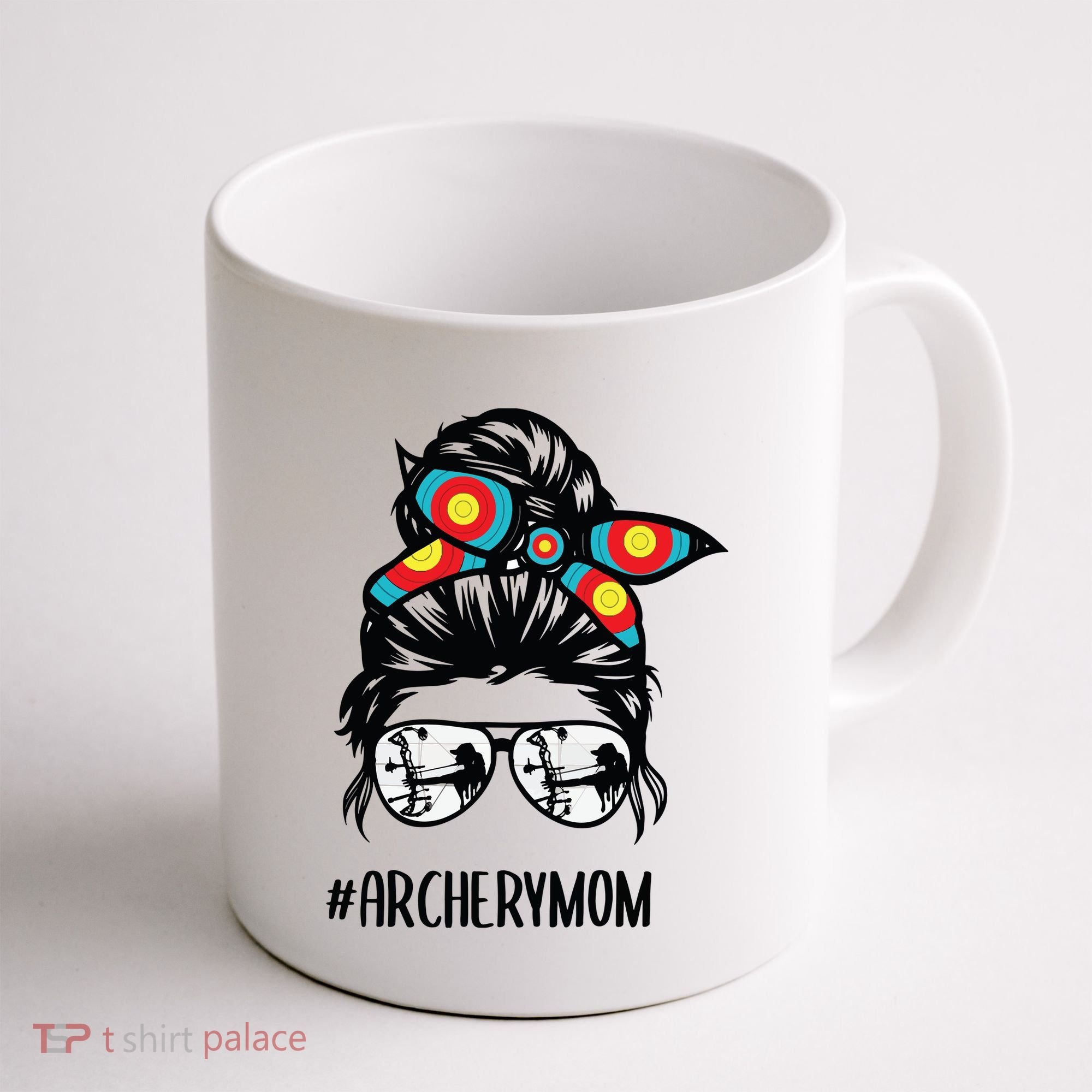 Archery Mom Life Messy Bun Hair Glasses Coffee Mug