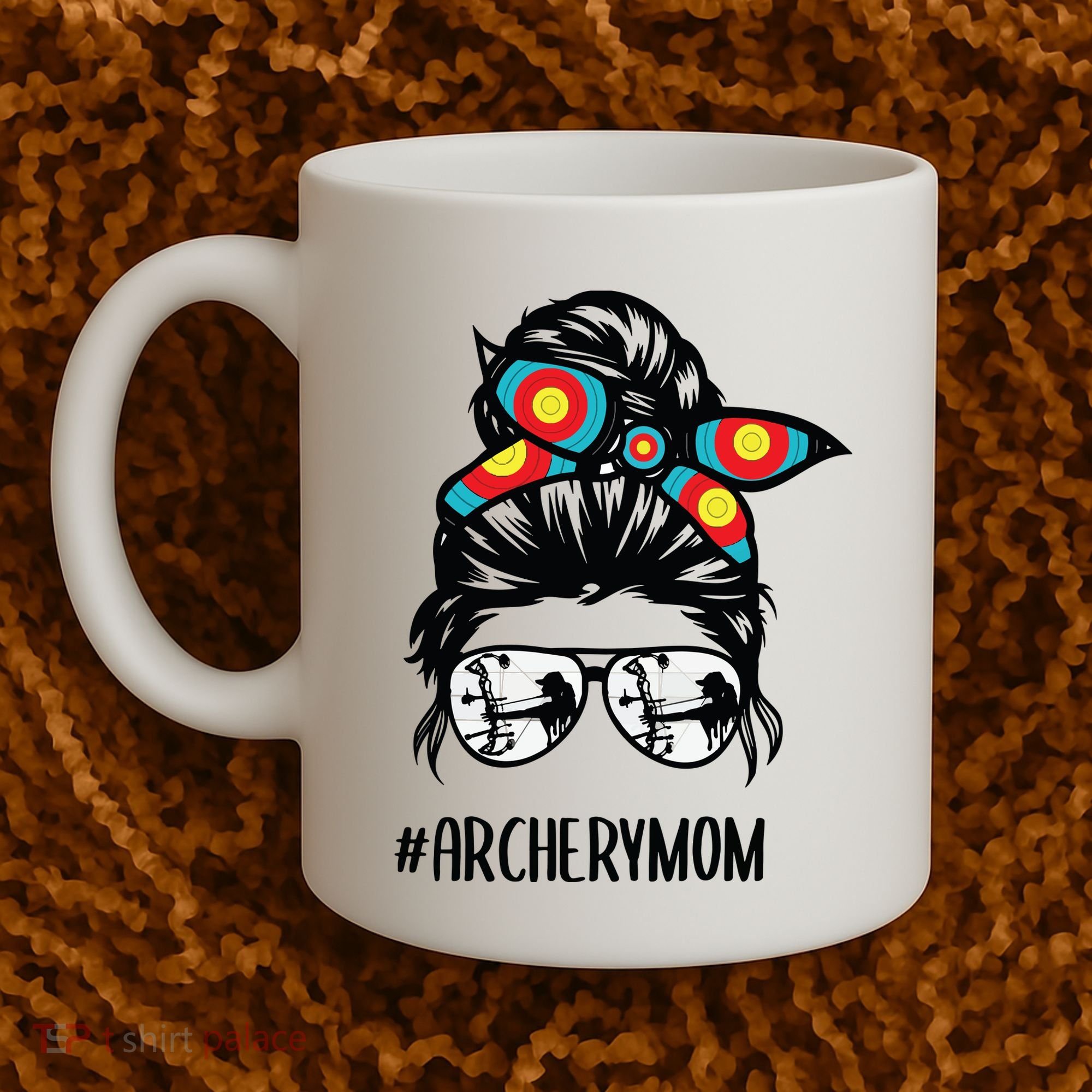 Archery Mom Life Messy Bun Hair Glasses Coffee Mug