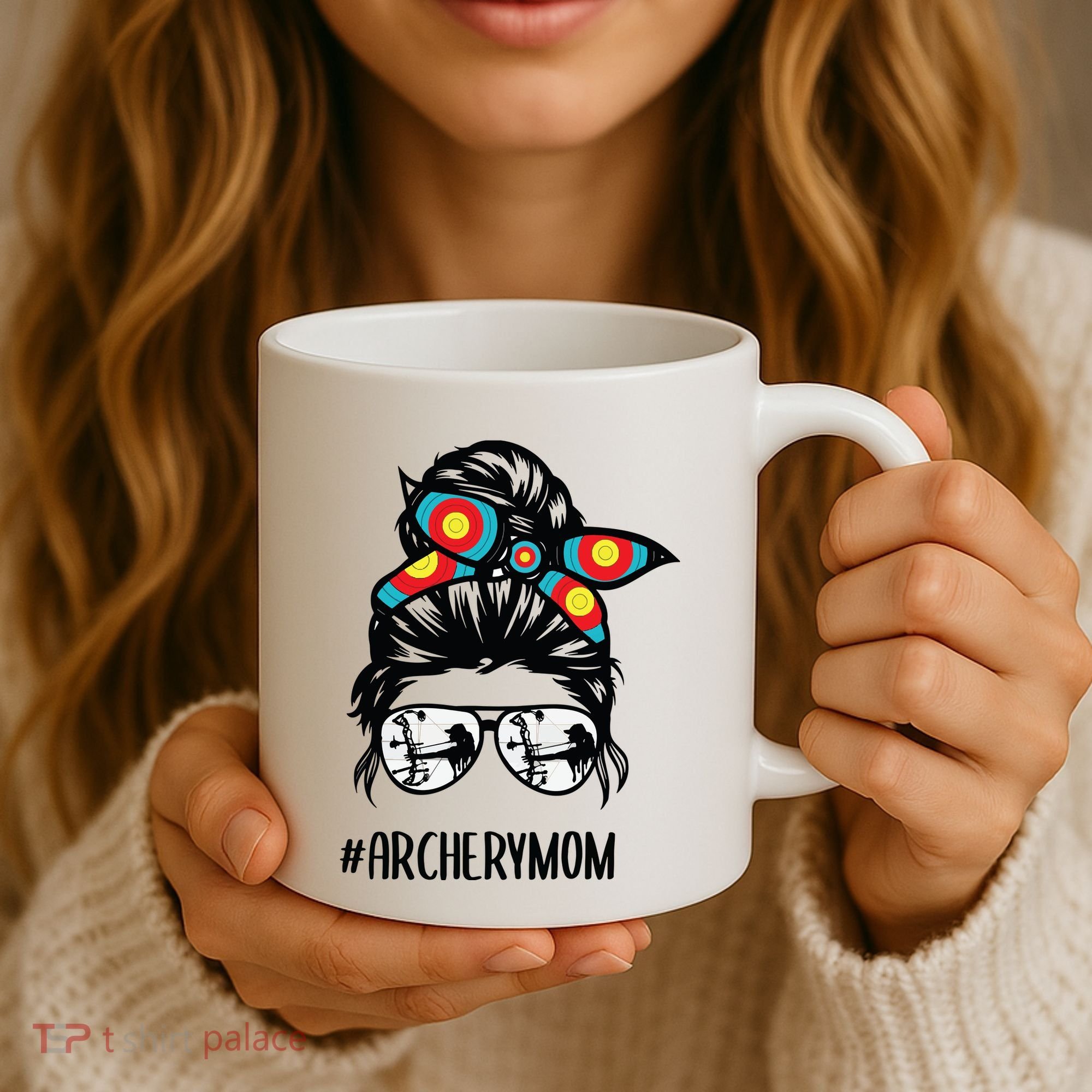 Archery Mom Life Messy Bun Hair Glasses Coffee Mug