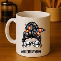 Archery Mom Life Messy Bun Hair Glasses Coffee Mug thumb 4