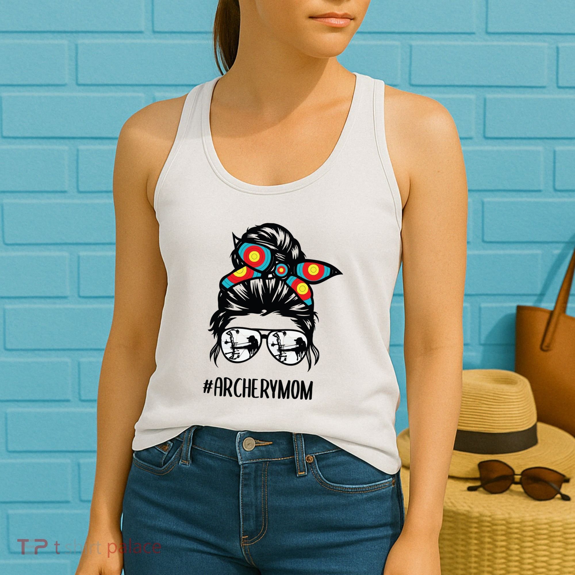 Archery Mom Life Messy Bun Hair Glasses Women's Tank Top