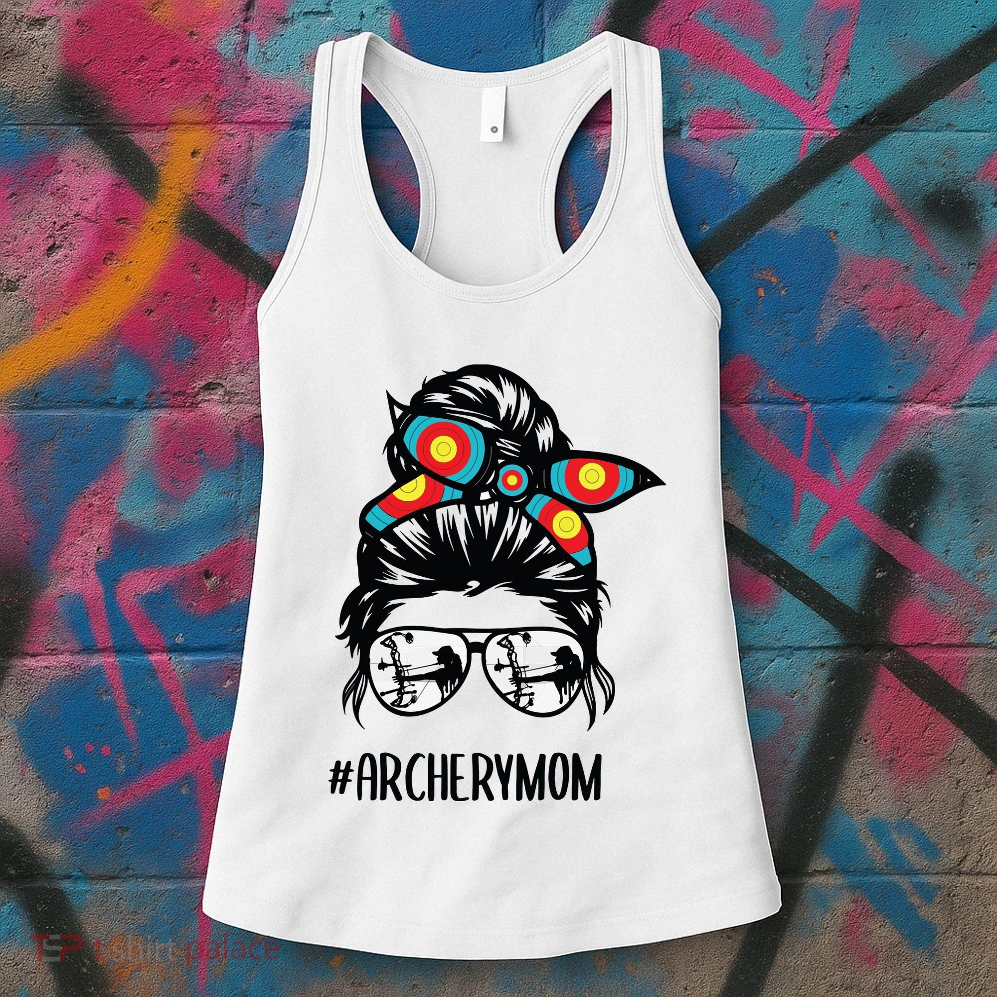 Archery Mom Life Messy Bun Hair Glasses Women's Tank Top