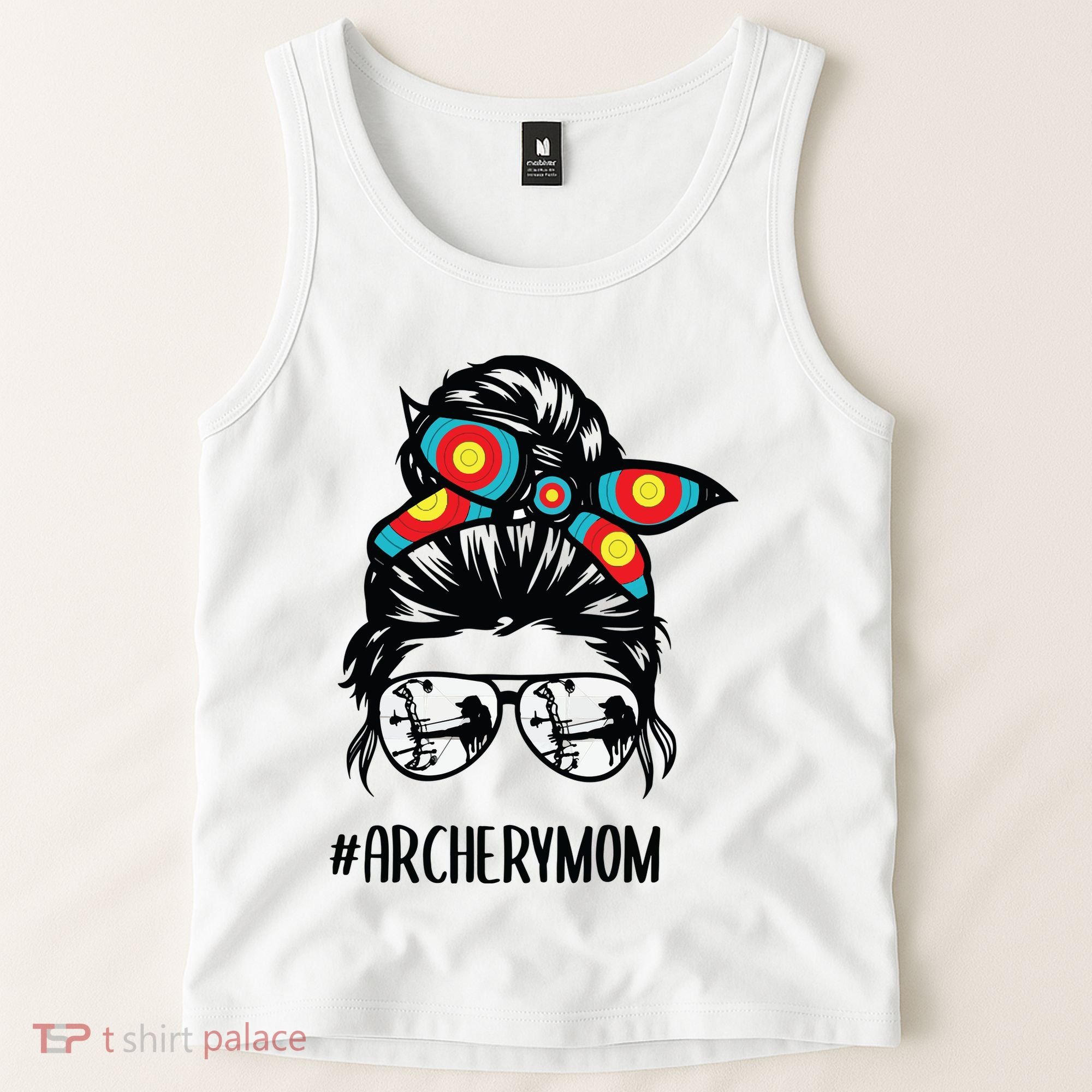 Archery Mom Life Messy Bun Hair Glasses Tank Top