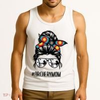 Archery Mom Life Messy Bun Hair Glasses Tank Top thumb 3