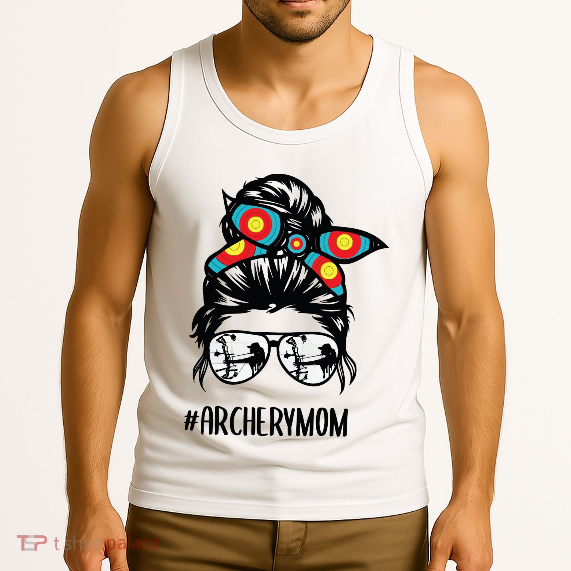 Archery Mom Life Messy Bun Hair Glasses Tank Top