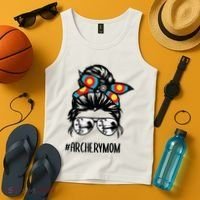 Archery Mom Life Messy Bun Hair Glasses Tank Top thumb 4