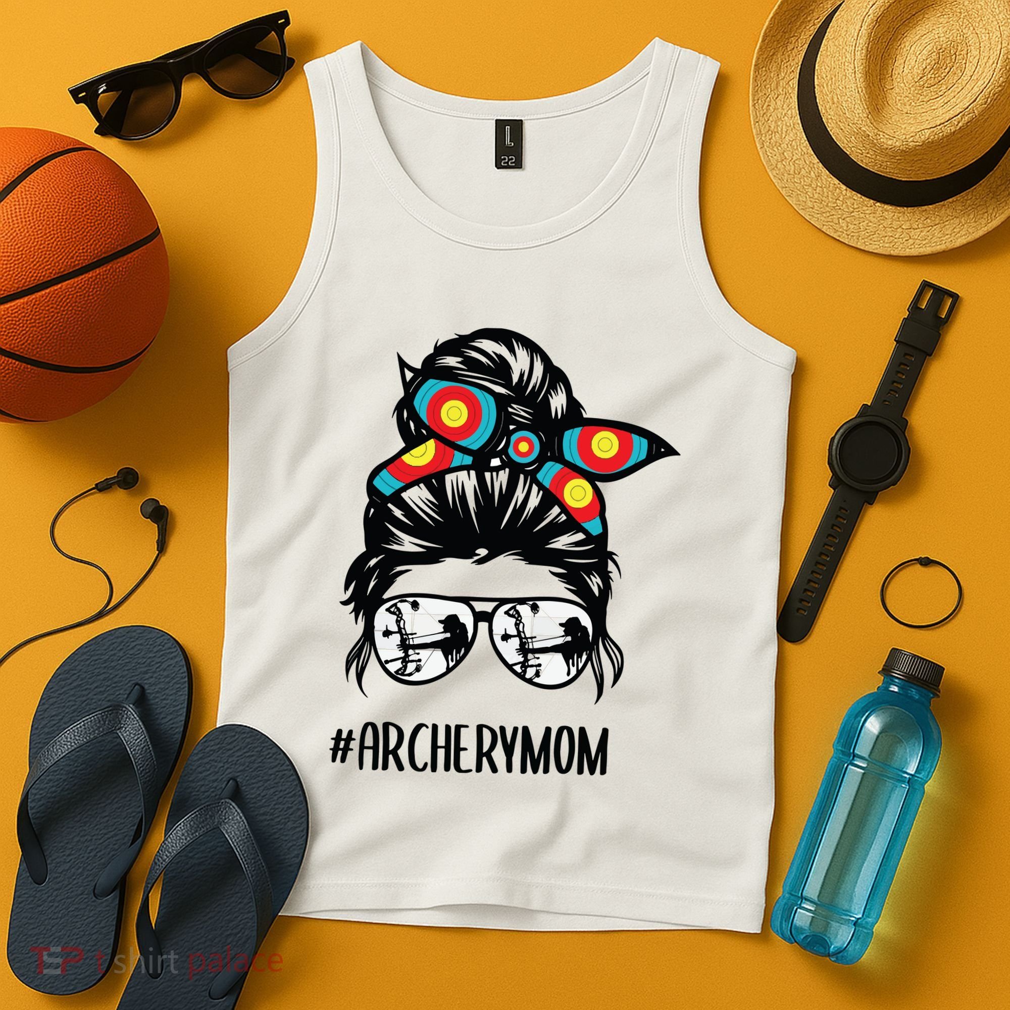 Archery Mom Life Messy Bun Hair Glasses Tank Top