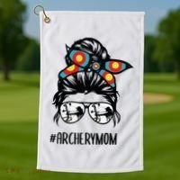 Archery Mom Life Messy Bun Hair Glasses Golf Towel thumb 1