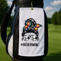 Archery Mom Life Messy Bun Hair Glasses Golf Towel thumb 2