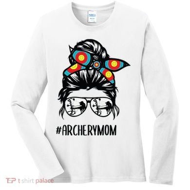 Archery Mom Life Messy Bun Hair Glasses Women's Long Sleeve Shirt