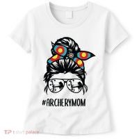Archery Mom Life Messy Bun Hair Glasses Women's T-Shirt thumb 0