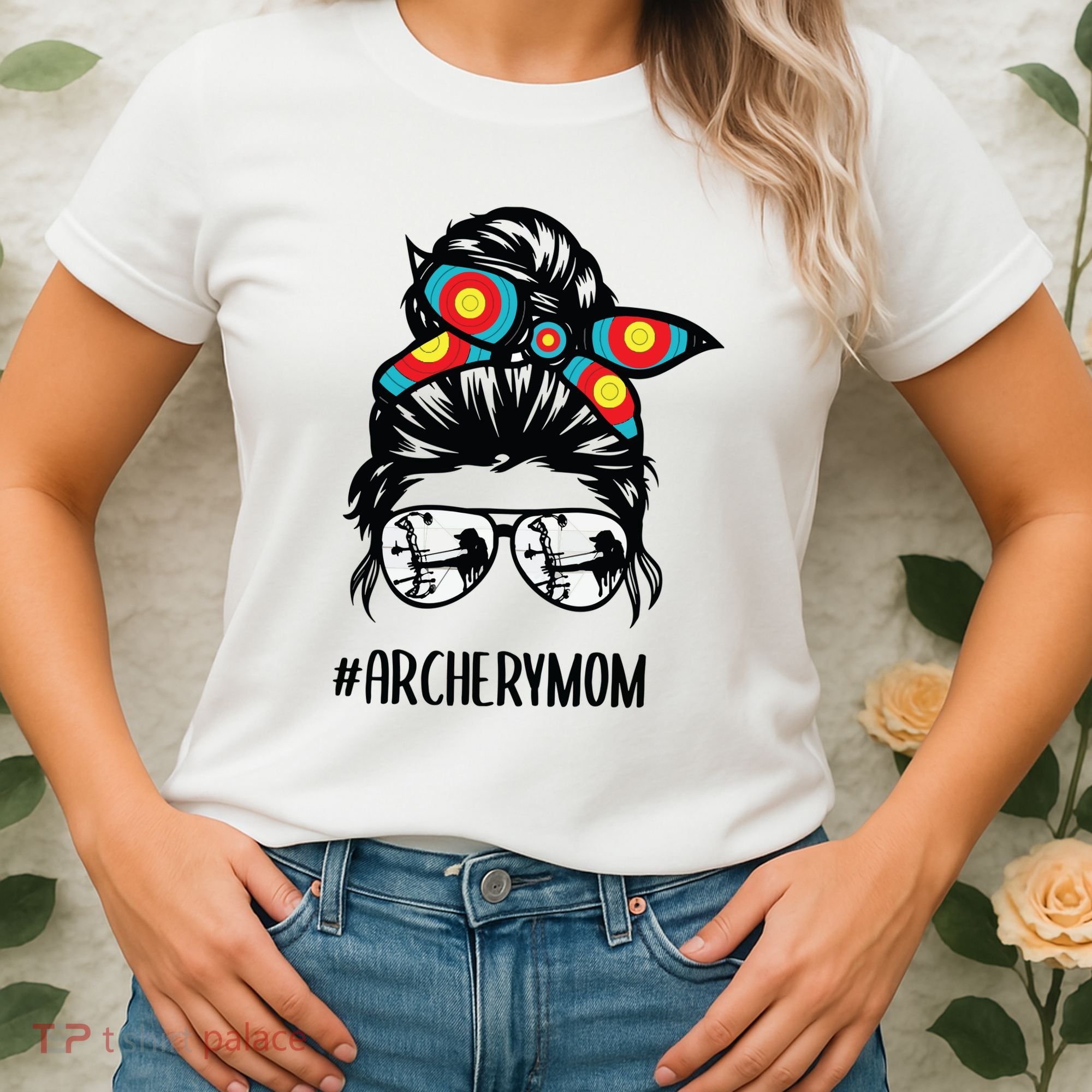 Archery Mom Life Messy Bun Hair Glasses Women's T-Shirt