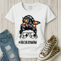 Archery Mom Life Messy Bun Hair Glasses Women's T-Shirt thumb 3
